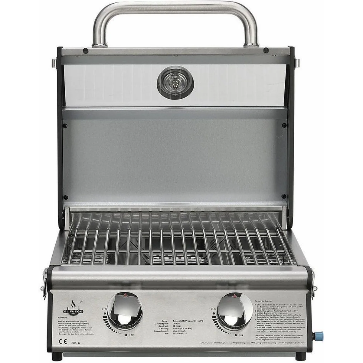 El Fuego Jesolo Gasgrill, 6 kW, 2 Brenner mit Piezozündung 4