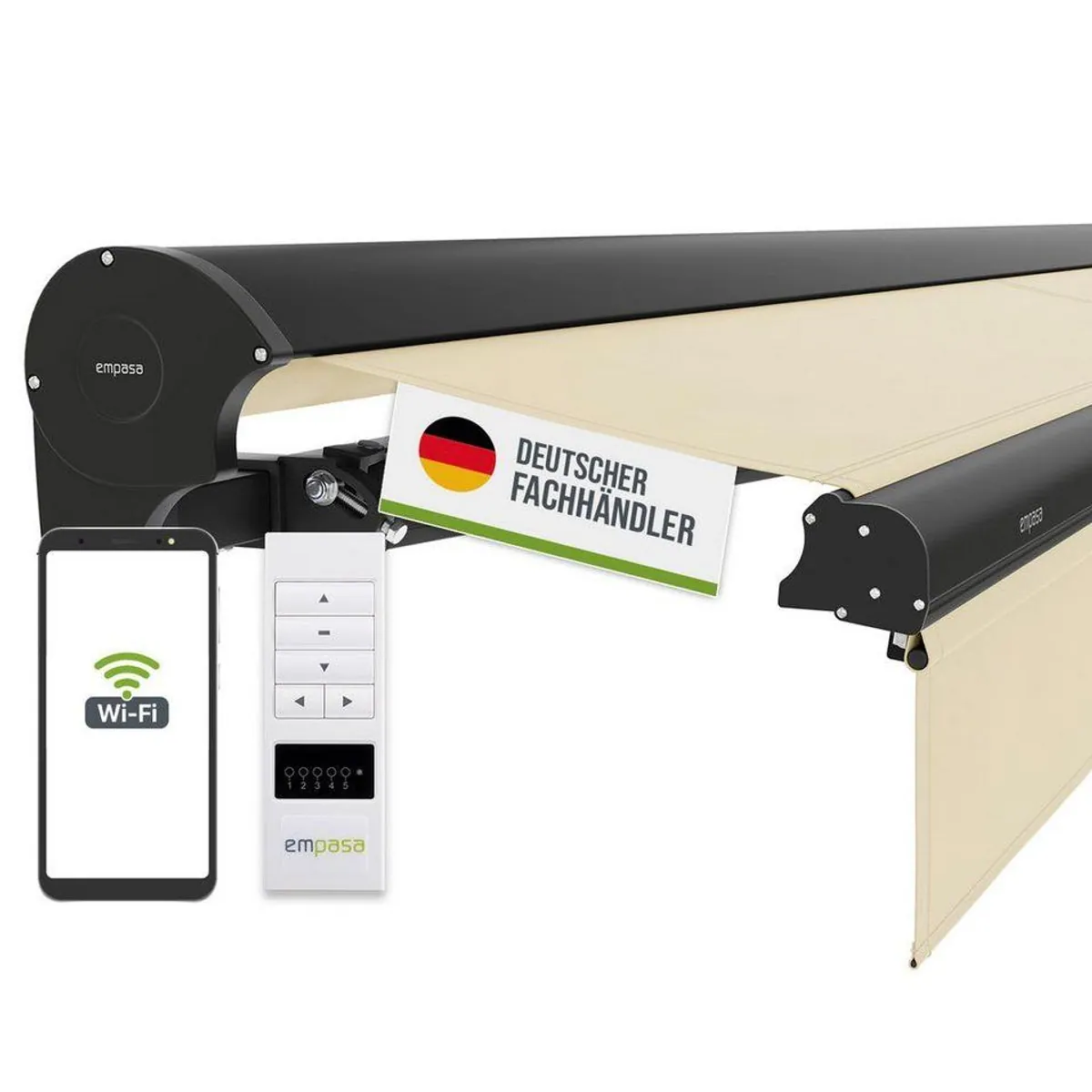 empasa Halbkassettenmarkise Expert Plus, elektrische Steuerung, WLAN-fähig, windbeständig