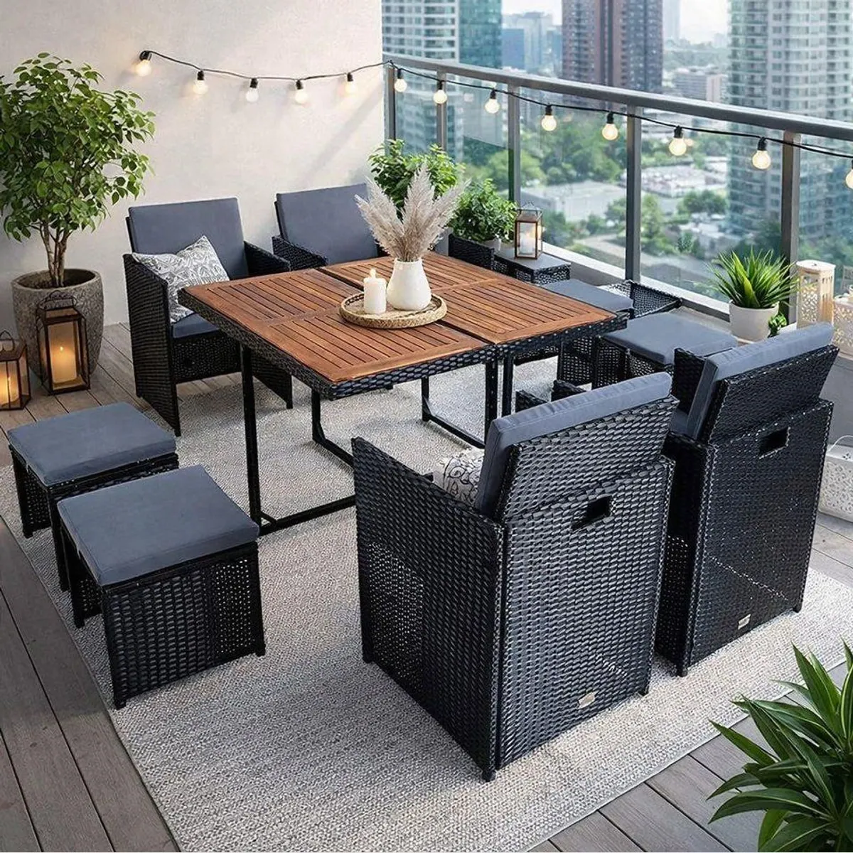 ESTEXO Gartenset Polyrattan, platzsparend, bequem, für 8 Personen
