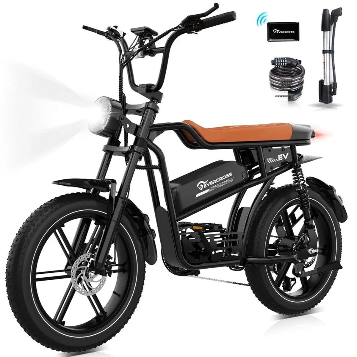 EVERCROSS TECH E-Bike 20” x 4,0, abnehmbare Batterie, Shimano 7-Gang, 100 km Reichweite
