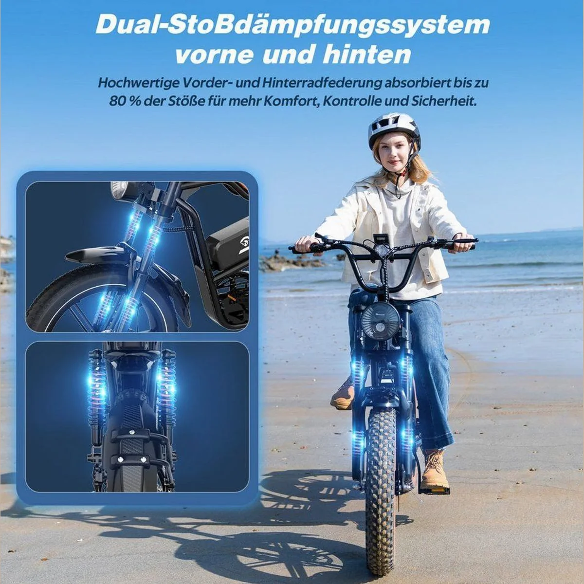 EVERCROSS TECH E-Bike 20” x 4,0, abnehmbare Batterie, Shimano 7-Gang, 100 km Reichweite 3