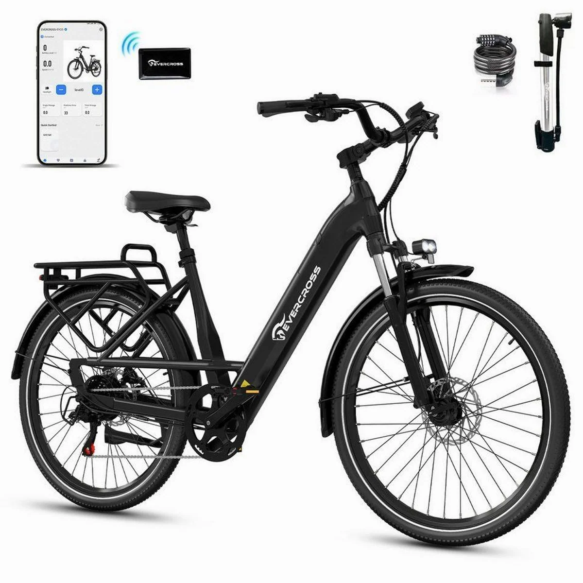 EVERCROSS TECH EK25 E-Bike, 100 km Reichweite, 250 W Motor, 7-Gang Shimano