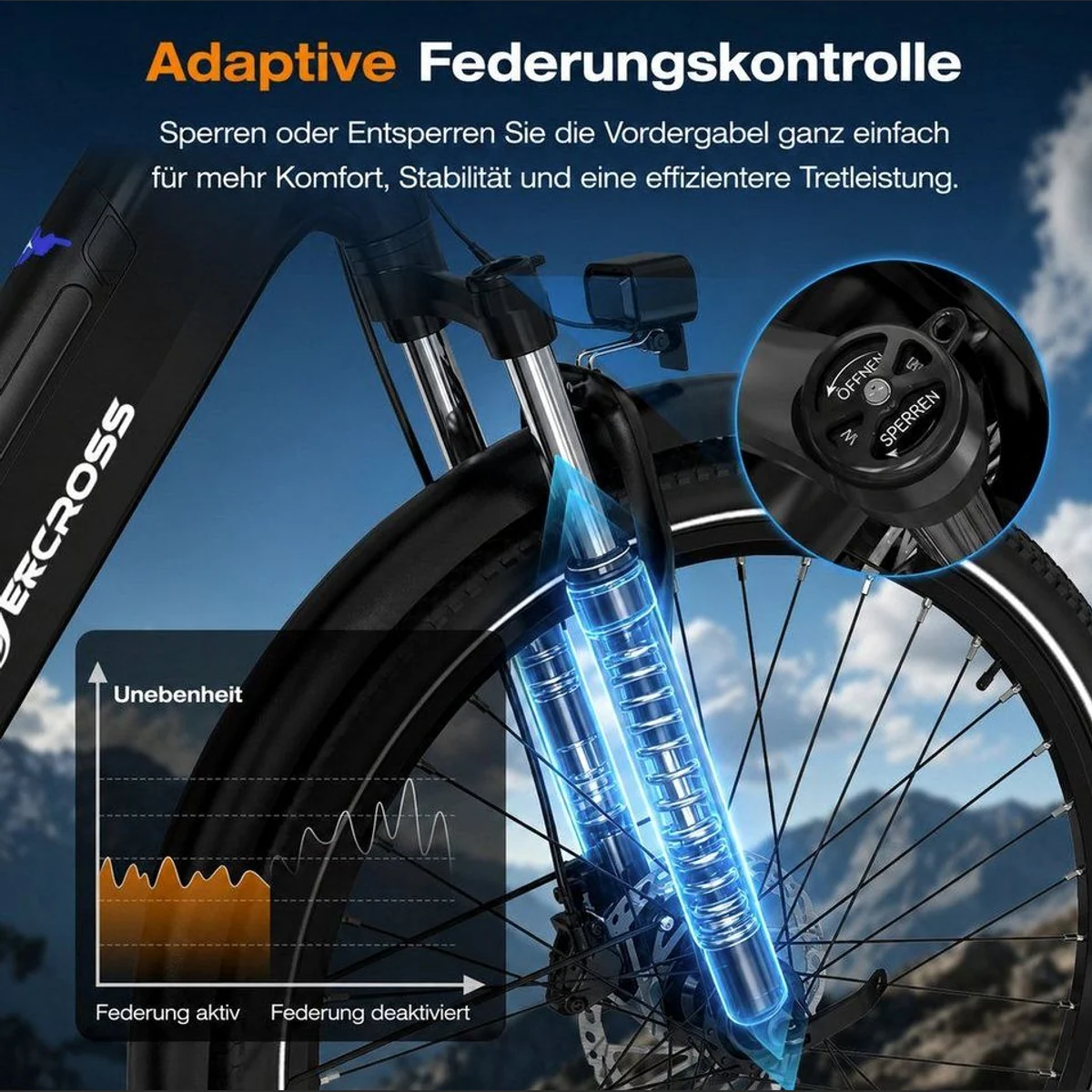 EVERCROSS TECH EK25 E-Bike, 100 km Reichweite, 250 W Motor, 7-Gang Shimano 5