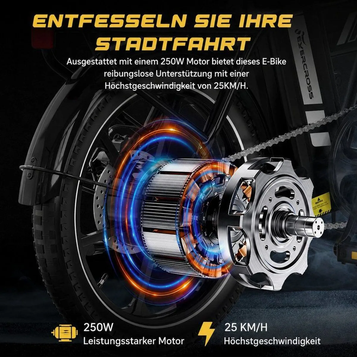 EVERCROSS TECH EK5 E-Bike, faltbar, 36V 13Ah, 250W Motor, 60 km Reichweite 3