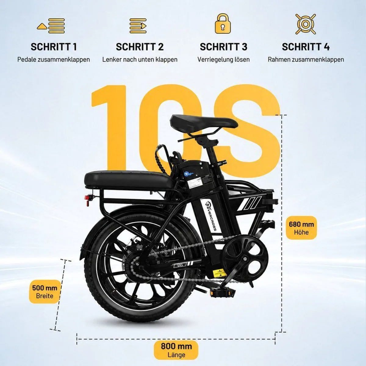EVERCROSS TECH EK5 E-Bike, faltbar, 36V 13Ah, 250W Motor, 60 km Reichweite 4