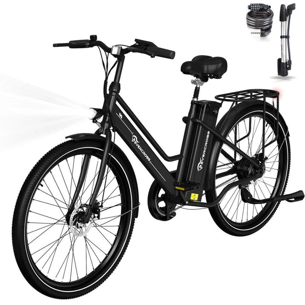 EVERCROSS TECH EK8 E-Bike Cityrad, 26 Zoll, 90 km Reichweite, 250W Motor