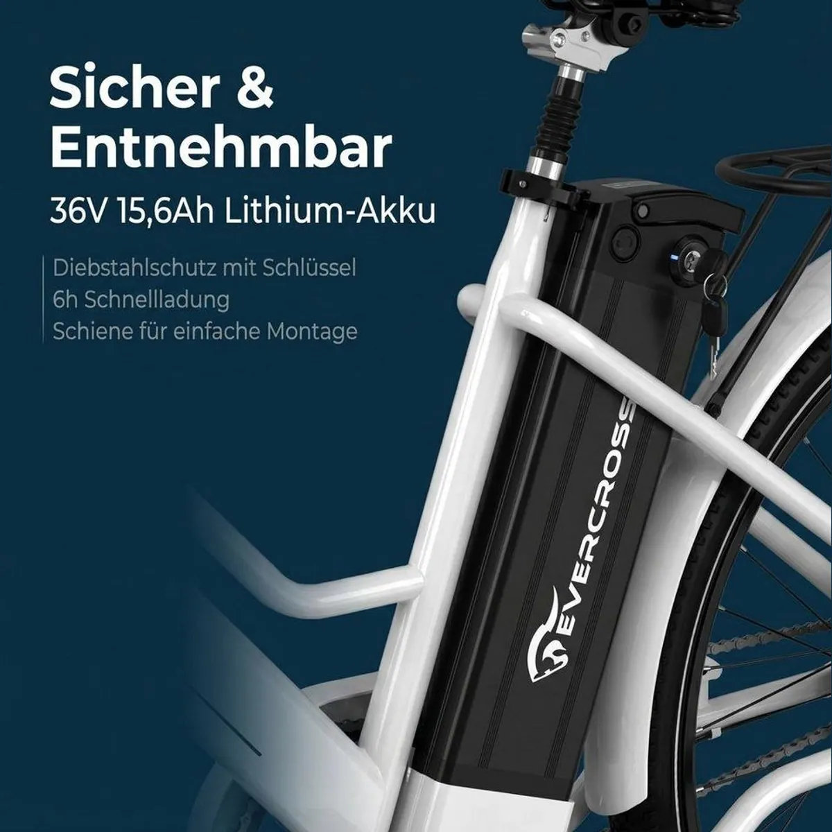 EVERCROSS TECH EK8 E-Bike Cityrad, 26 Zoll, 90 km Reichweite, 250W Motor 5