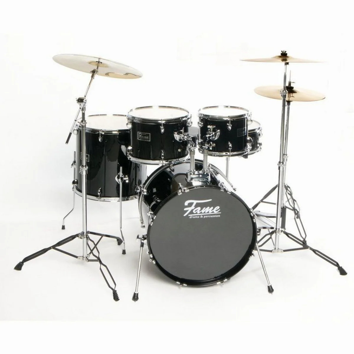 FAME FG20B-BK Schlagzeug, komplettes Set mit 20 Zoll Bassdrum, hochwertiger Ausstattung