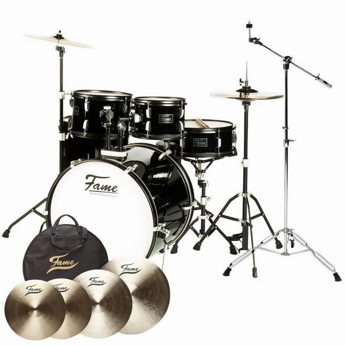 FAME B20 Drum Set, 22" Bass Drum, Komplettes Set mit Zubehör