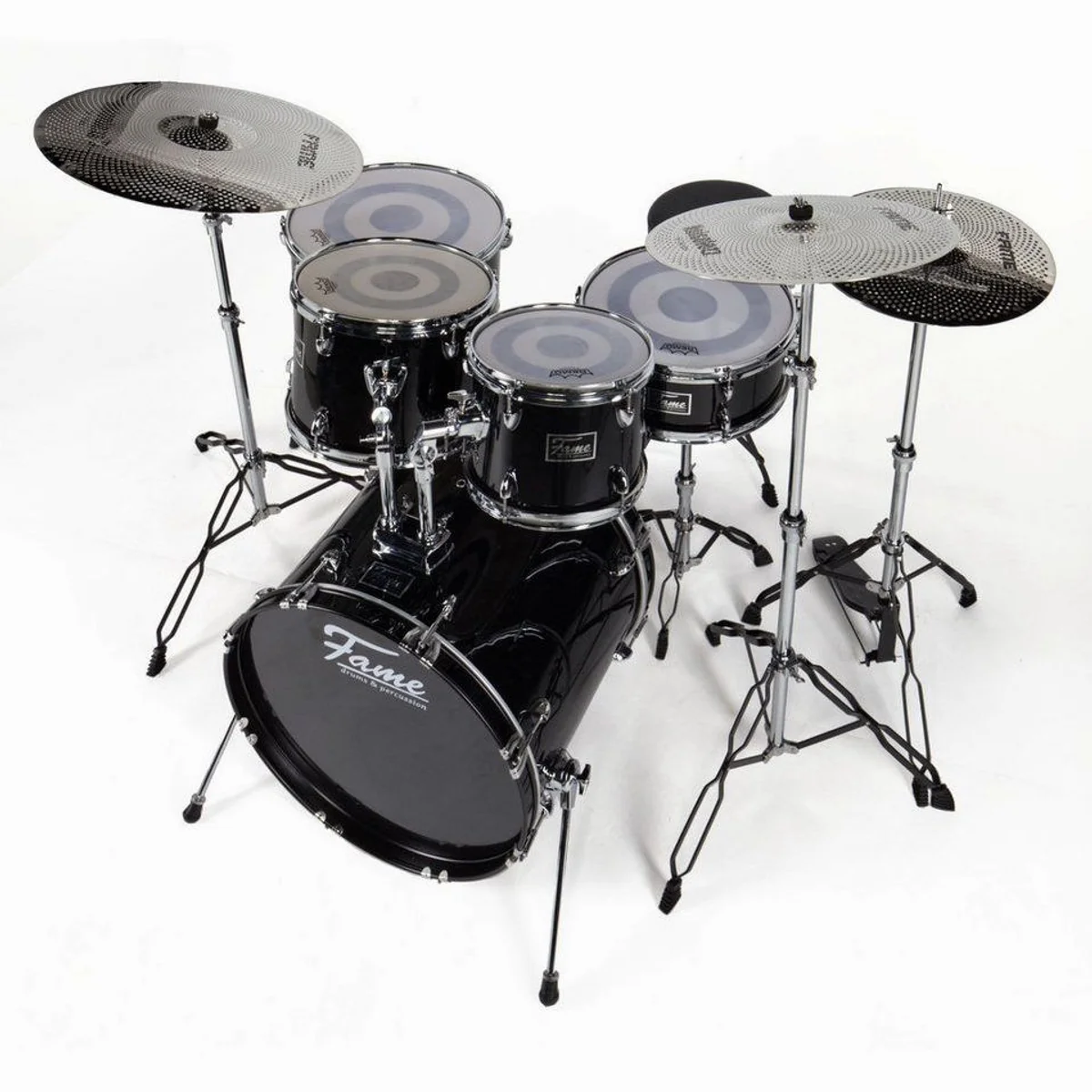 FAME Schlagzeug FG22B-BK, Komplettset mit 22" Bassdrum, Zubehör und Becken
