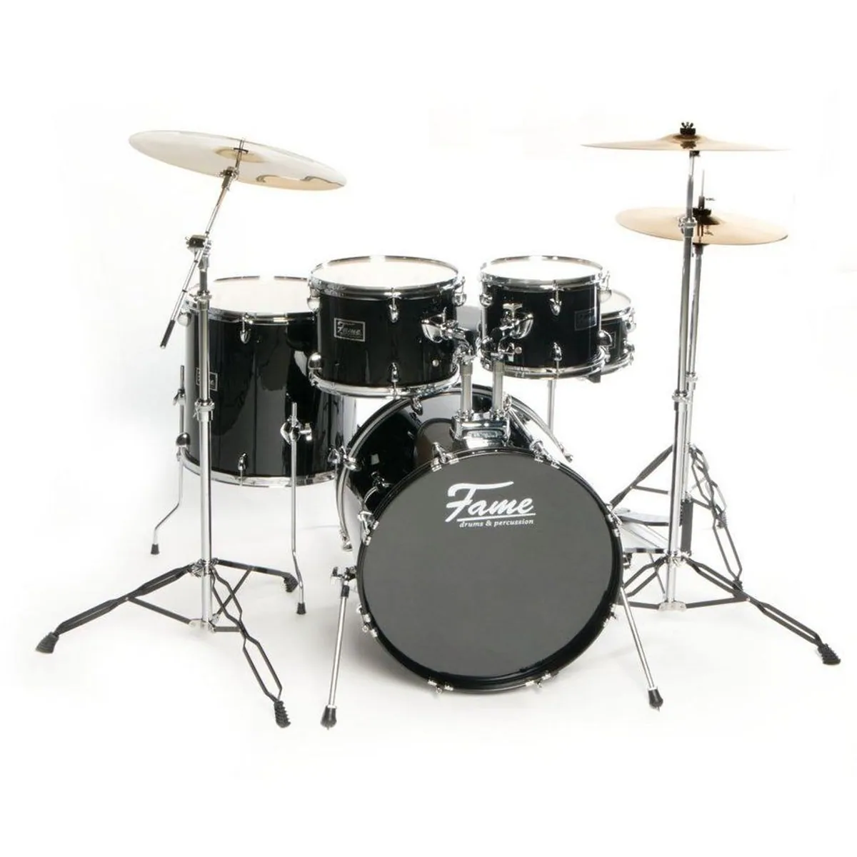 FAME Schlagzeug FG22B-BK, Komplettset mit 22" Bassdrum, Zubehör und Becken 2