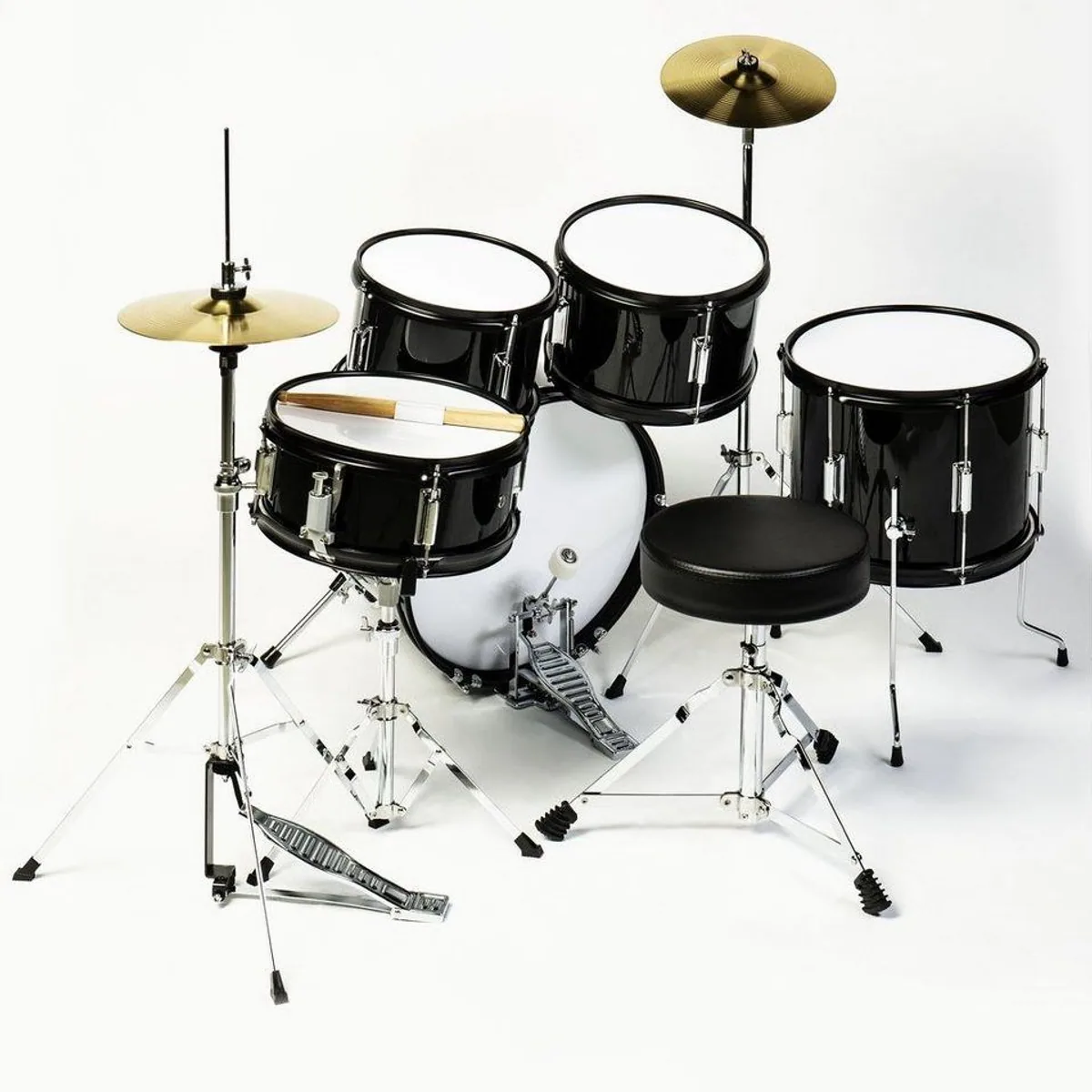 FAME Luis Junior Drumset, 5-teiliges Kinderschlagzeug, einstellbare Sitzhöhe, Schwarz 2