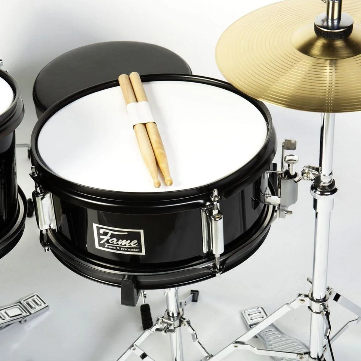 FAME Luis Junior Drumset, 5-teiliges Kinderschlagzeug, einstellbare Sitzhöhe, Schwarz 3