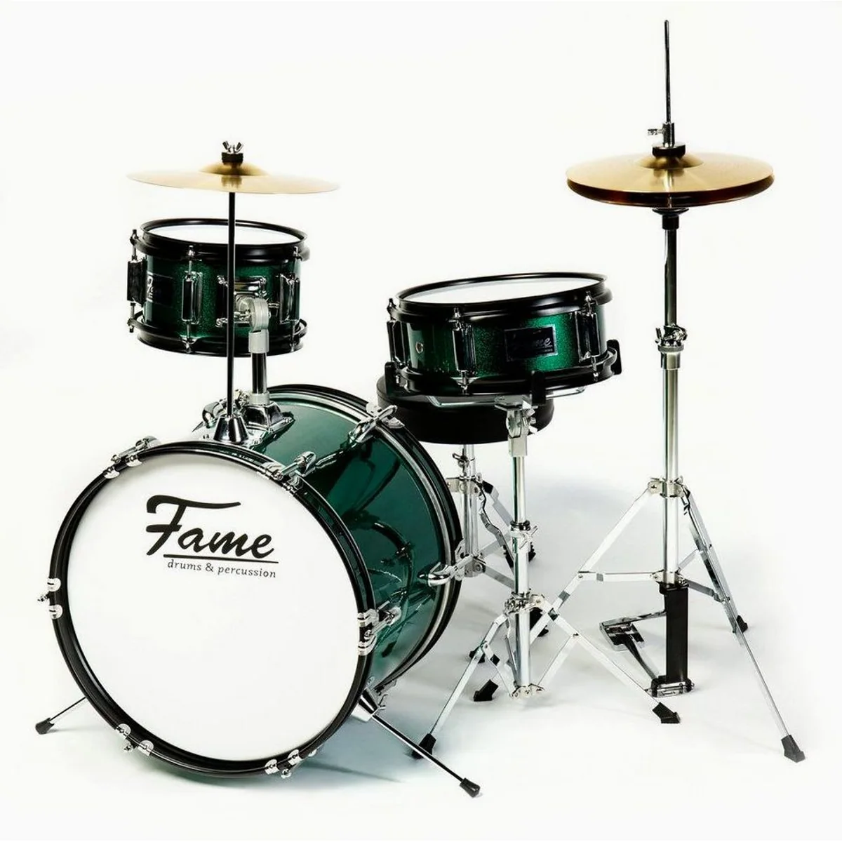 FAME Junior Drumset Green Luis, ideal für Kinder, vielseitig einstellbar, cooles Design
