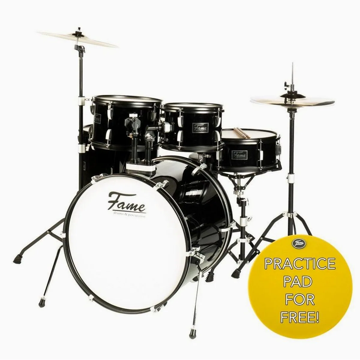 FAME FS22B First Step Rock Set, Komplettes Drum-Set, Hochwertiges Mischholz, Inklusive Hardware und Becken