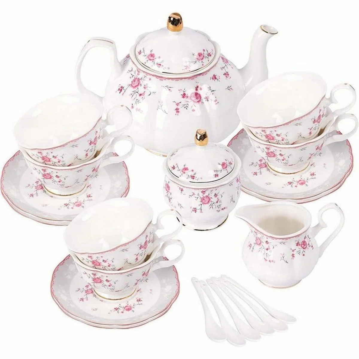 fanquare Teeservice Porzellan, elegantes Design, 21-teiliges Set für 6 Personen