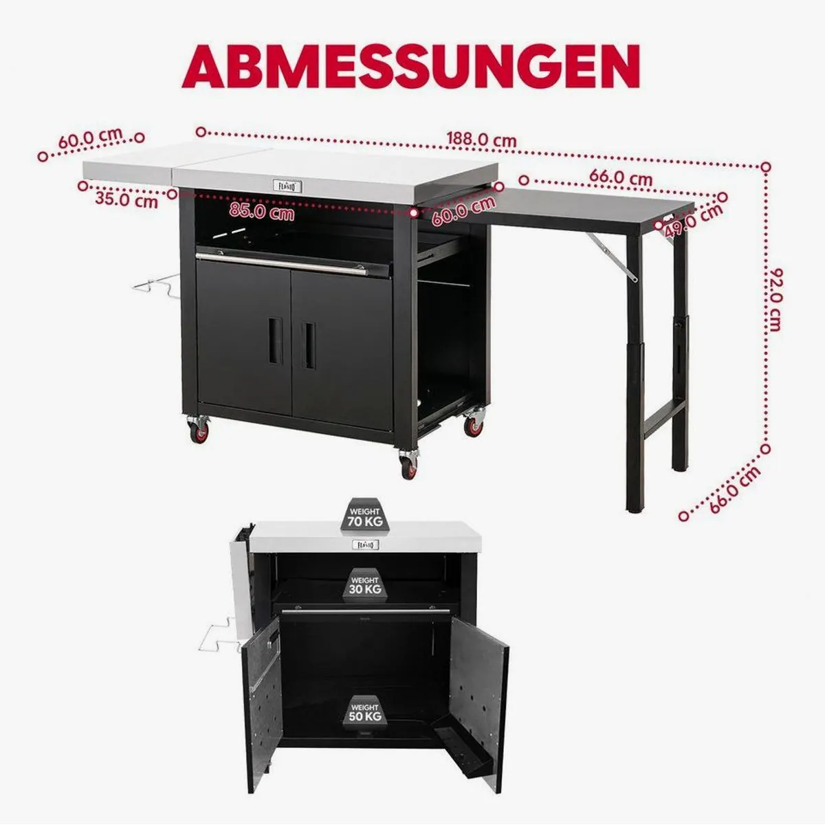 Feasto Grillwagen, multifunktional mit Schrank & klappbaren Tischen 2