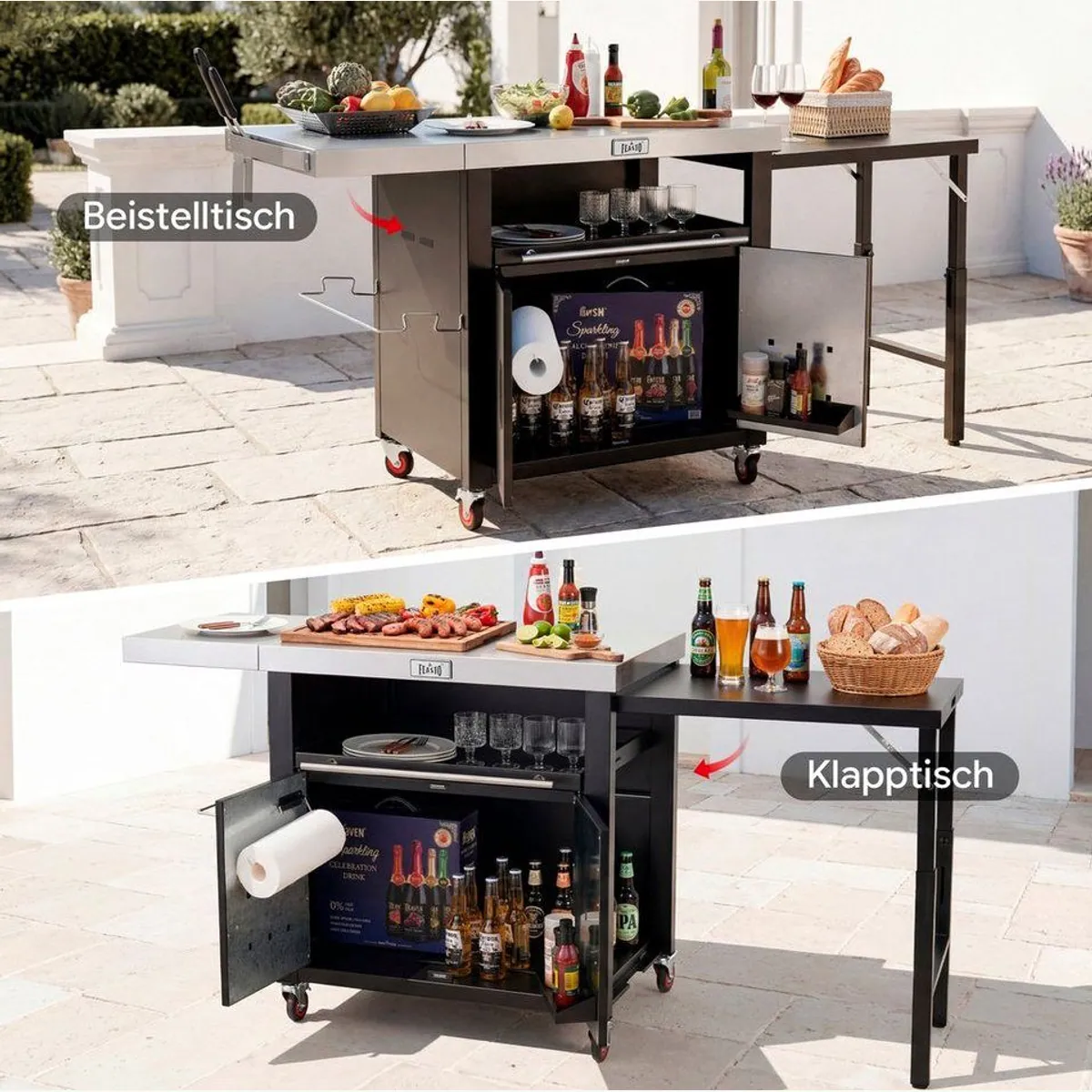 Feasto Grillwagen, multifunktional mit Schrank & klappbaren Tischen 5