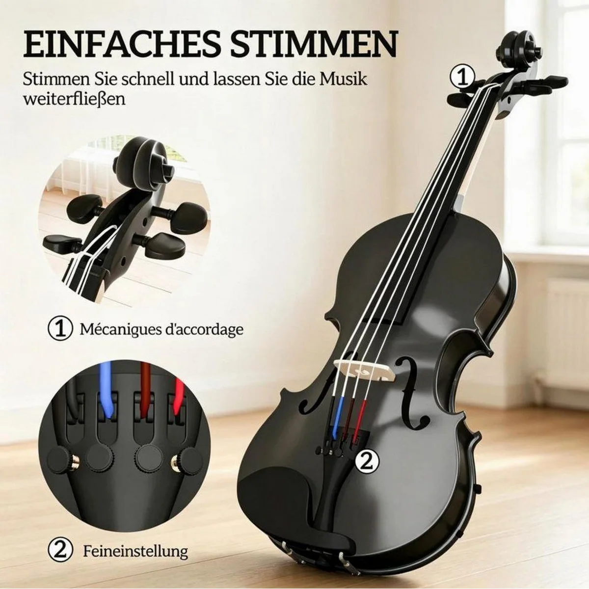 FELIXLEO Violine 4/4 Set, ideal für Anfänger, inklusive Zubehör 3