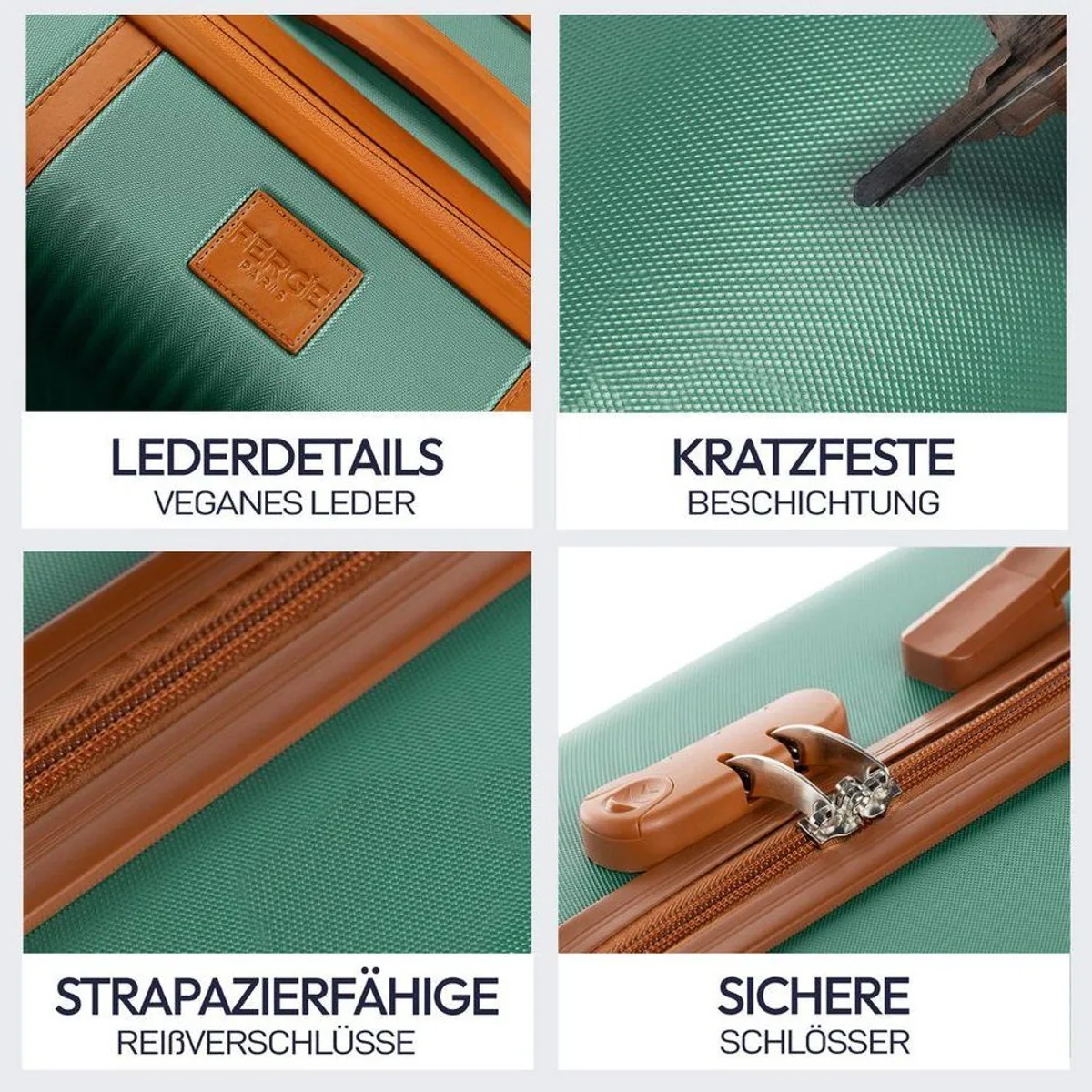 FERGÉ Kofferset MILANO Sage-Green, 3-teilig, leicht & stabil 3