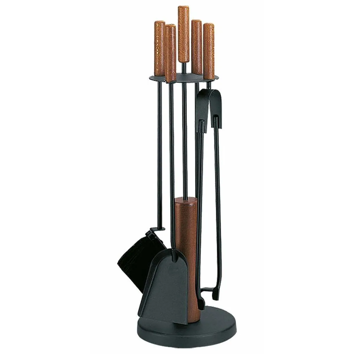 Firefix Kamingarnitur 5-teilig, schwarz lackiert, mit Holzgriffen
