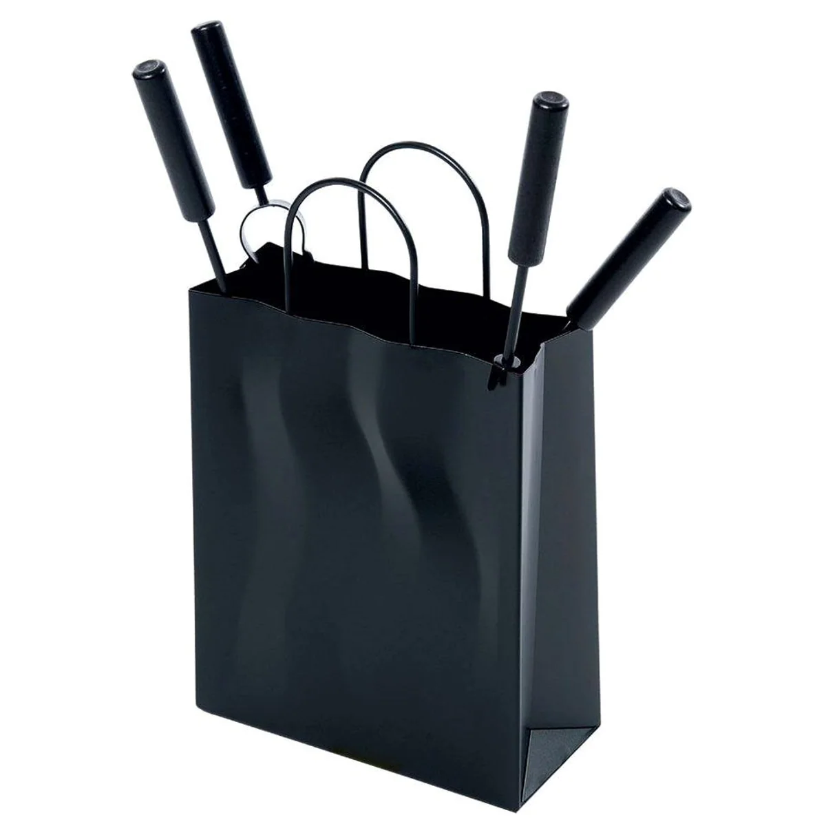 Firefix Kamingarnitur Tasche, 5-teilig, schwarz lackiert mit Holzgriffen
