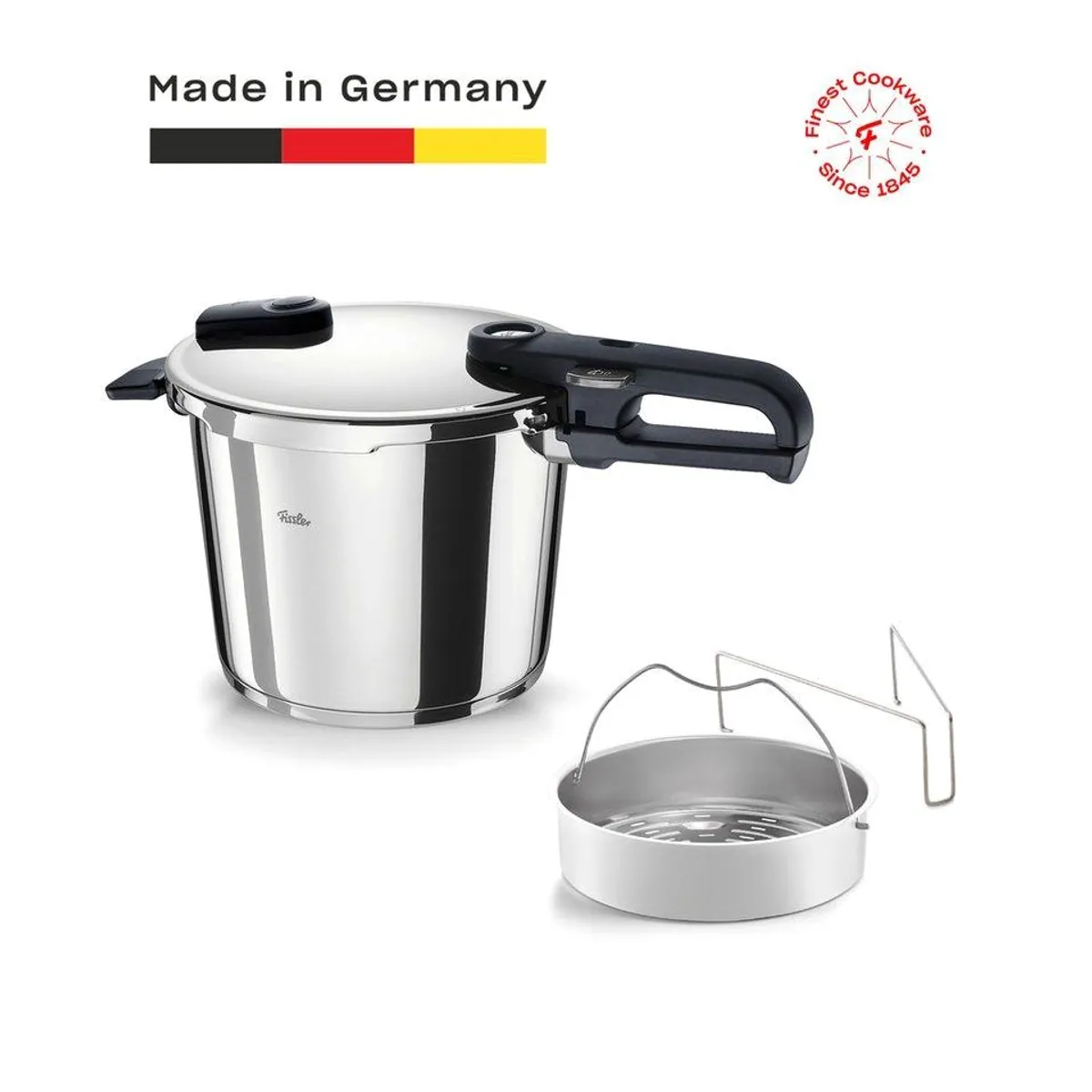 Fissler Vitaquick Schnellkochtopf, 2-tlg. Set mit Dünsteinsatz, 4,5/6 Liter