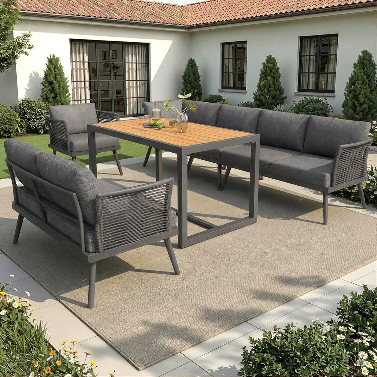 Flieks Gartenlounge-Set, 7-Sitzer L-Form, großzügiger Esstisch 3