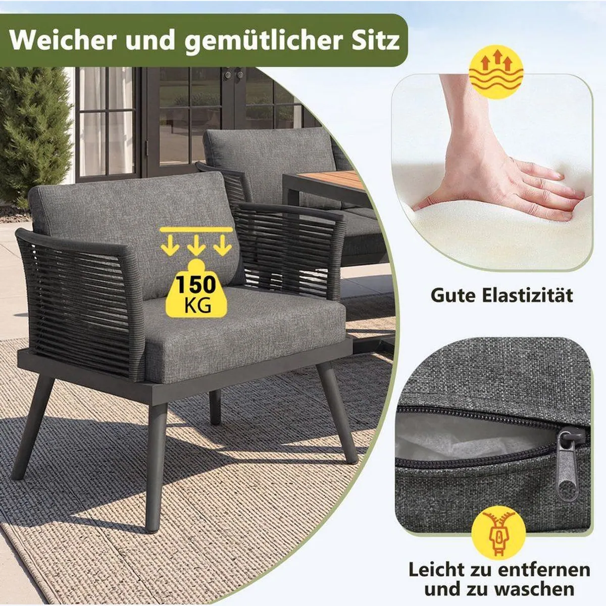 Flieks Gartenlounge-Set, 7-Sitzer L-Form, großzügiger Esstisch 5
