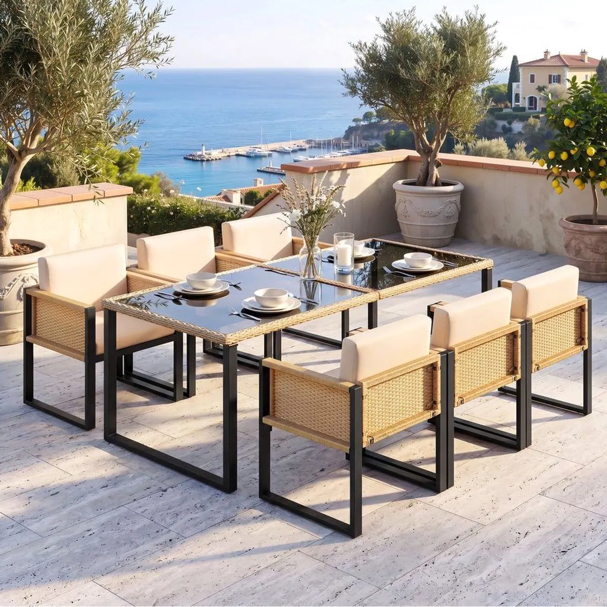Flieks Garten-Essgruppe, 6 Stühle & 1 Tisch, robust und stilvoll 2