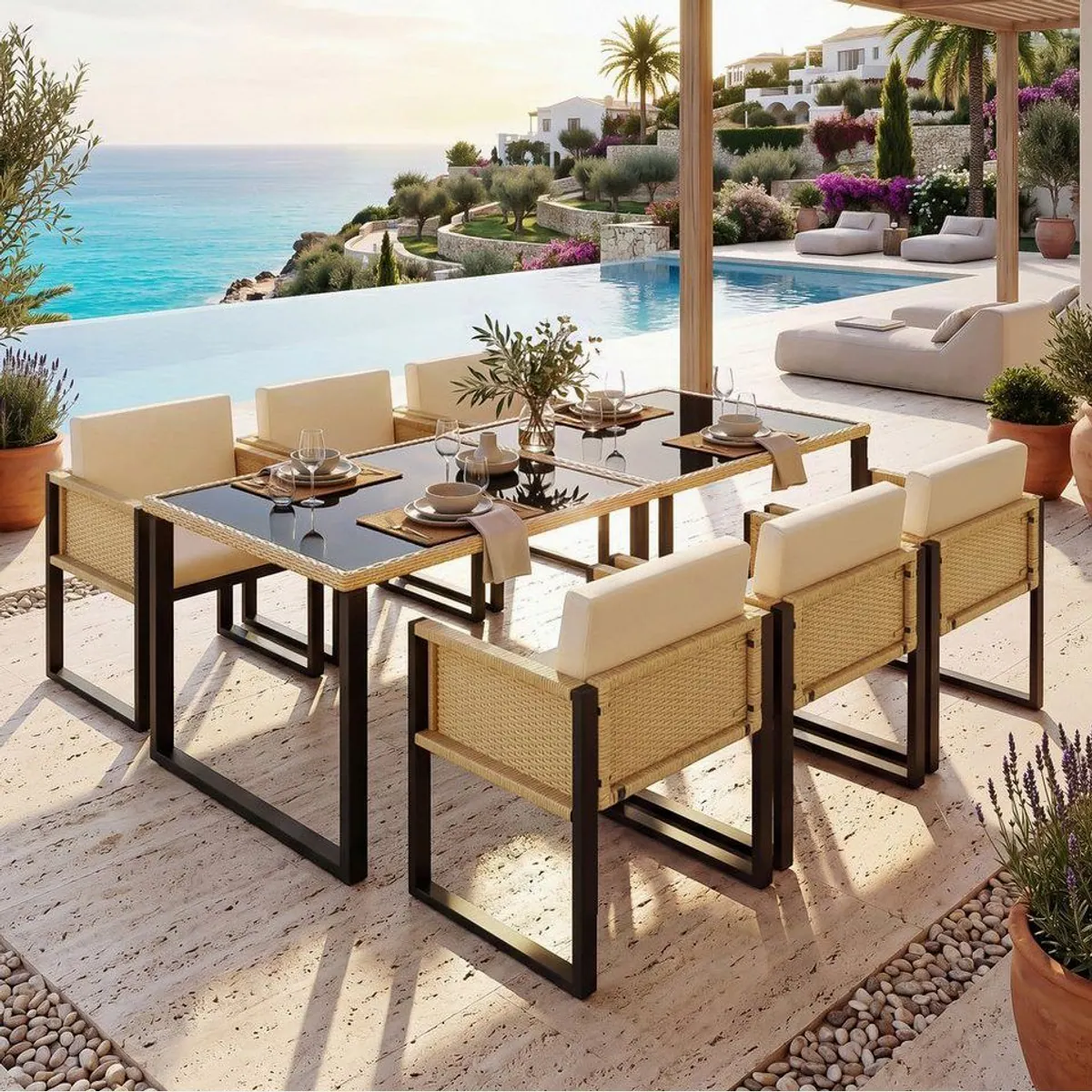 Flieks Garten-Essgruppe, 6 Stühle & 1 Tisch, robust und stilvoll 3