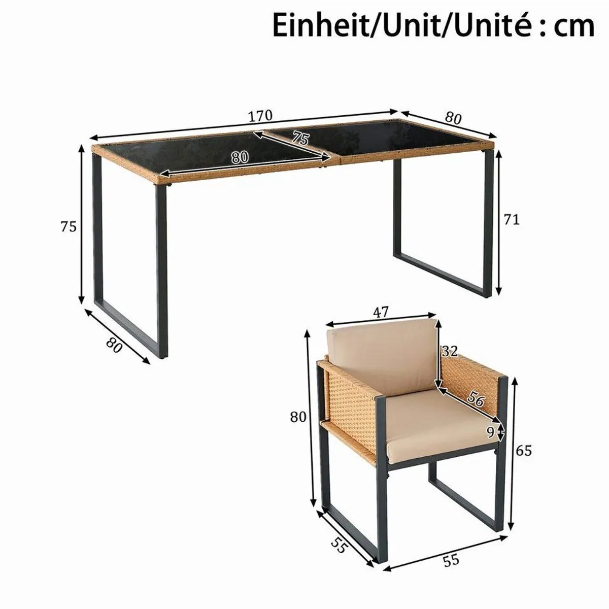 Flieks Garten-Essgruppe, 6 Stühle & 1 Tisch, robust und stilvoll 4