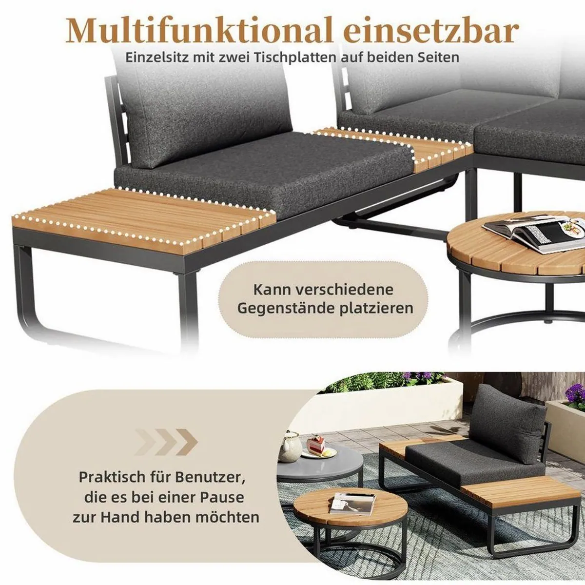 Flieks Gartenlounge-Set, 5-Sitzer, inkl. Tisch und Kissen 5