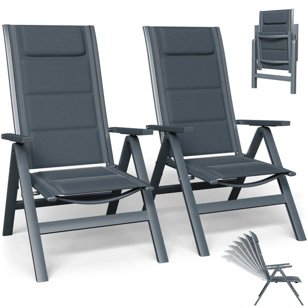 Furnicopia Hochlehner Faltstuhl, 7-fach verstellbar, Aluminium, bis 120 kg