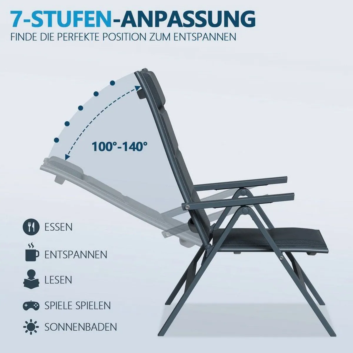Furnicopia Hochlehner Faltstuhl, 7-fach verstellbar, Aluminium, bis 120 kg 3