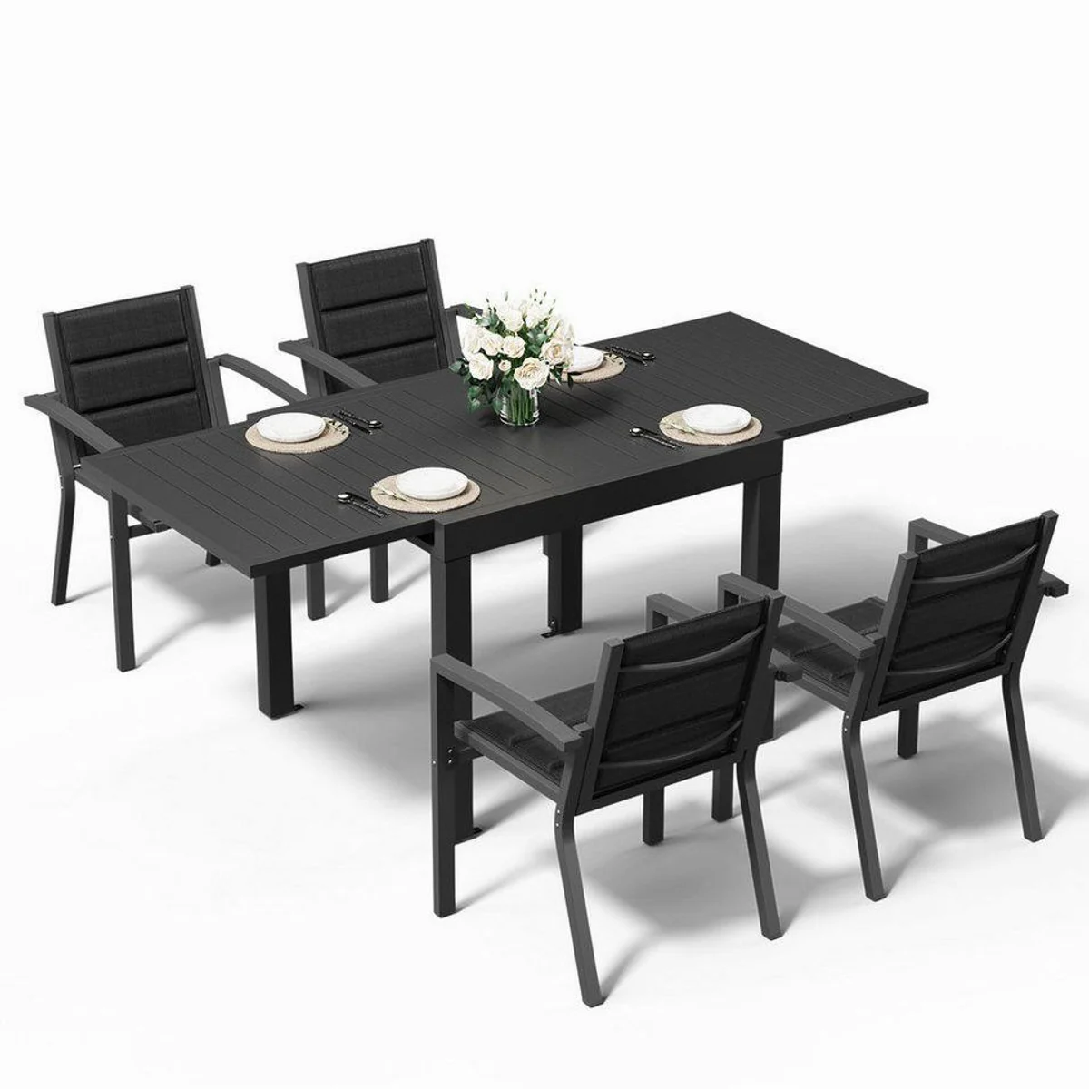 Furnicopia Garten-Essgruppe, ausziehbarer Tisch & Stühle für 4–8 Personen