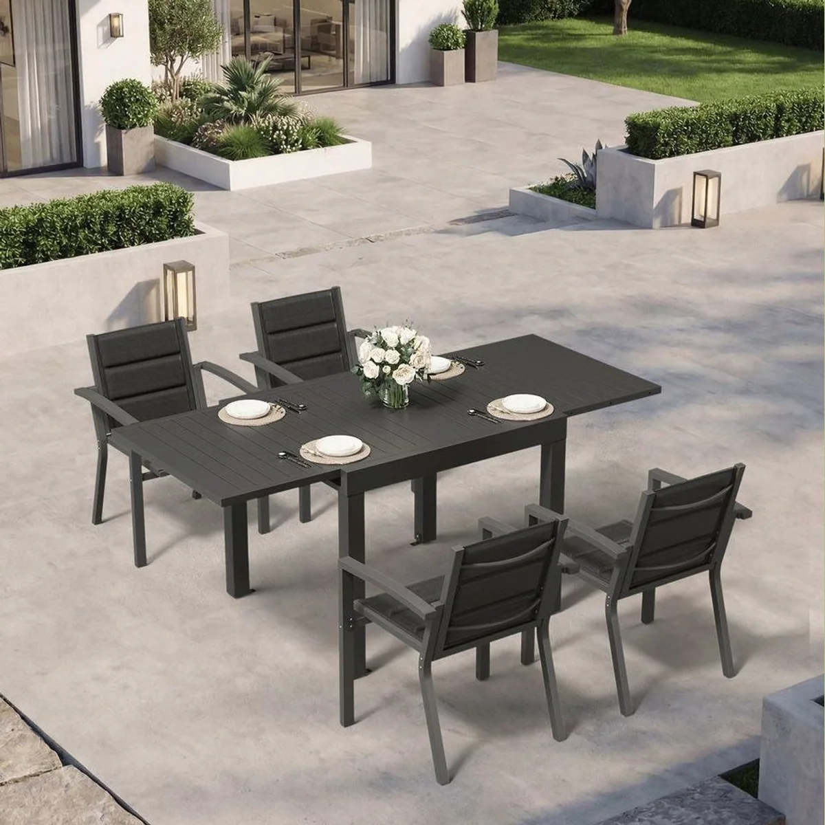 Furnicopia Garten-Essgruppe, ausziehbarer Tisch & Stühle für 4–8 Personen 2