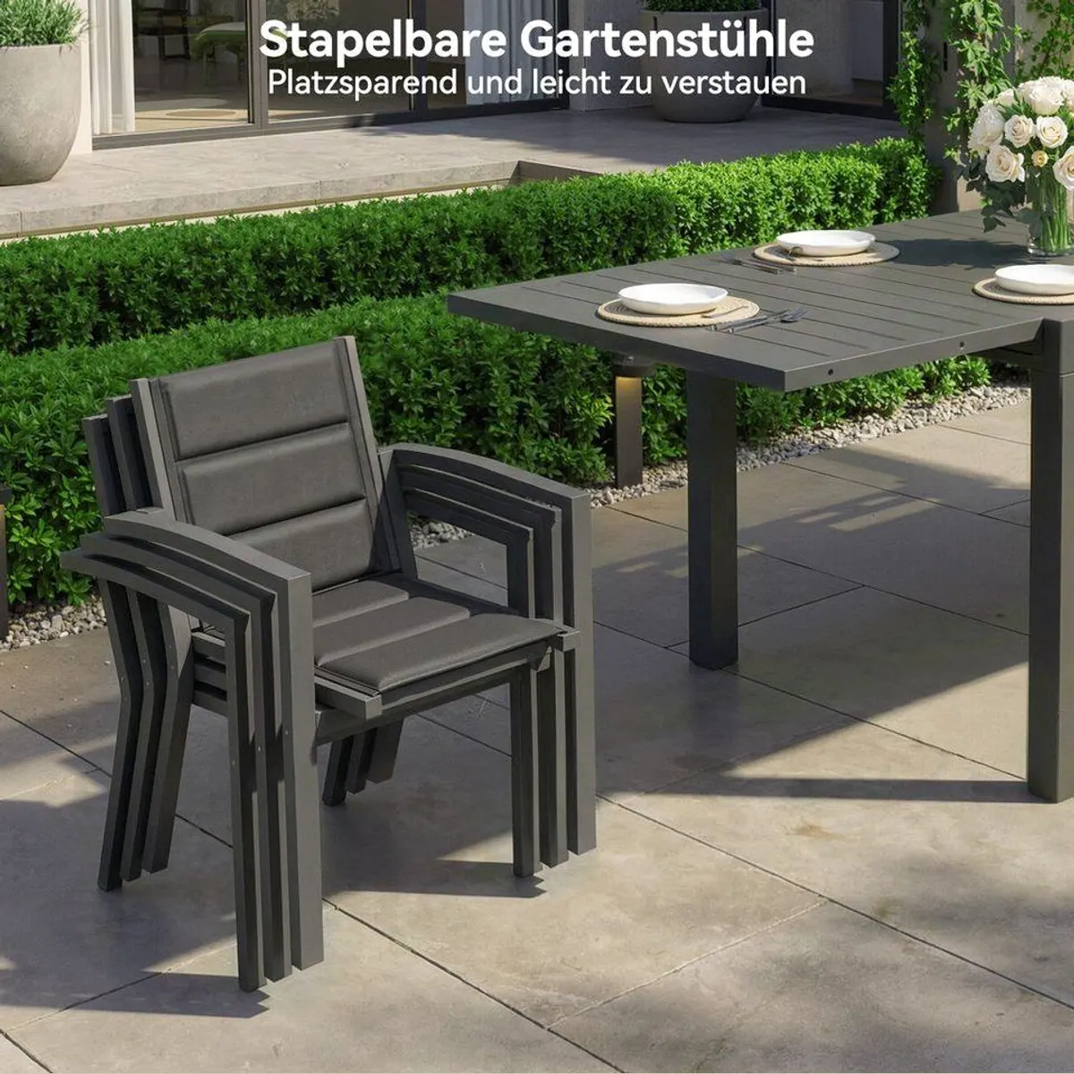 Furnicopia Garten-Essgruppe, ausziehbarer Tisch & Stühle für 4–8 Personen 3