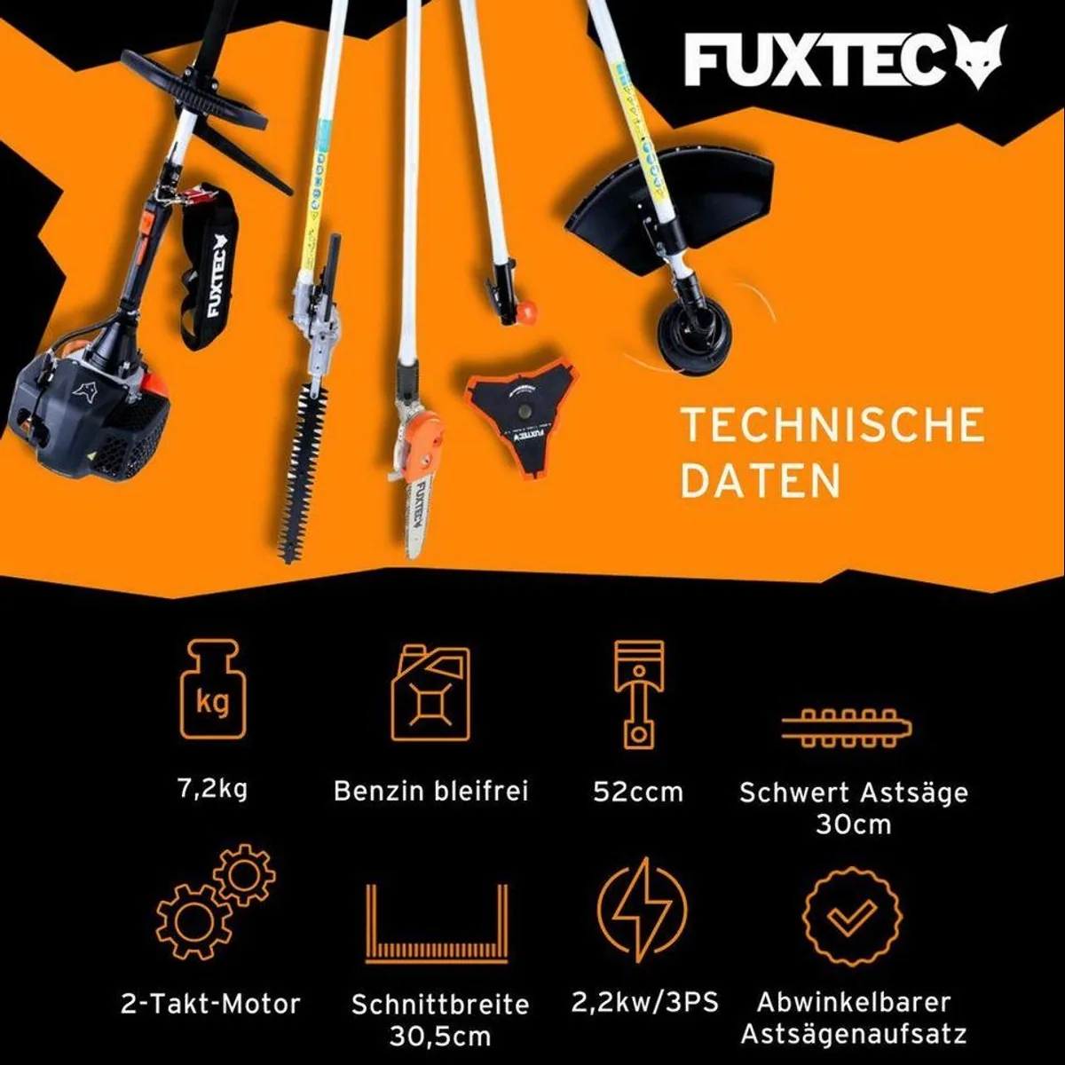 FUXTEC FX-MT252ER Benzin-Motorsense, 5in1 Multitool, 3PS, abwinkelbarer Hochentaster 3