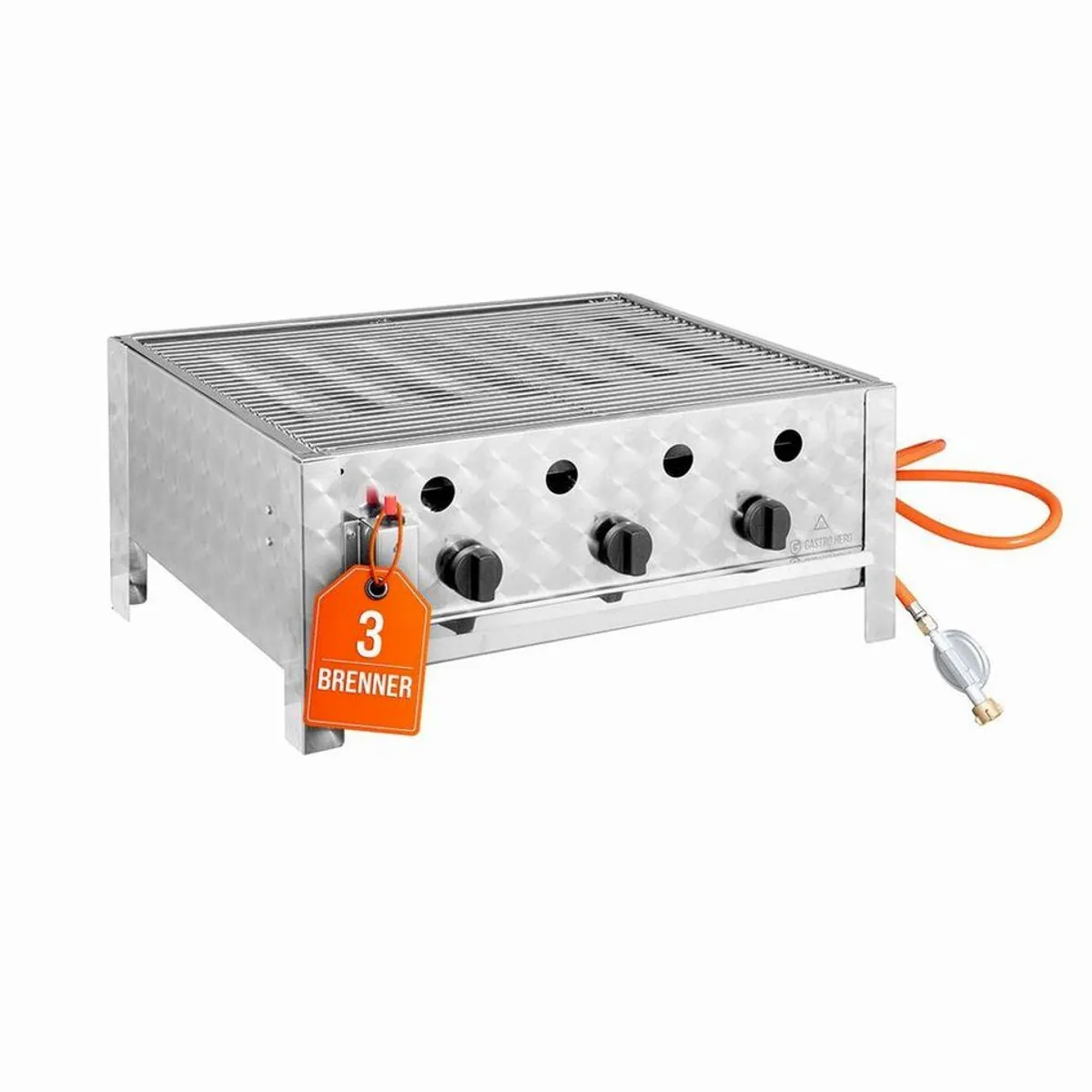GastroHero Gasgrill Tischbräter, 3 Brenner 10 kW, 63x50 cm Grillfläche
