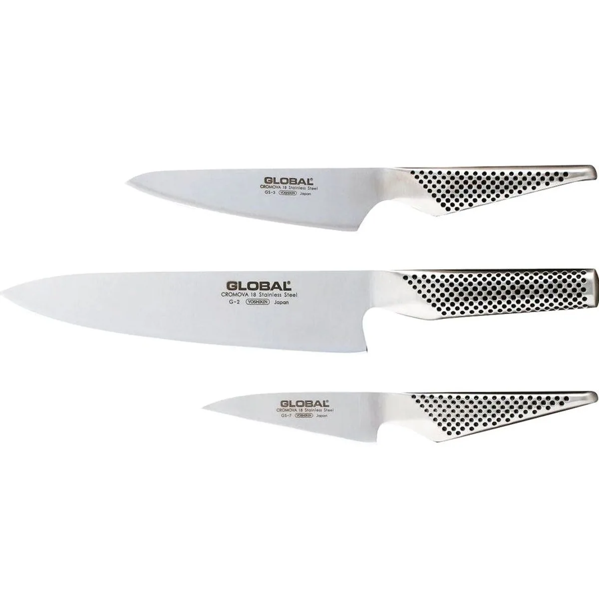 GLOBAL G-237 Messerset, präzise Klingen, ergonomische Griffe, langlebiger Cromova 18 Stahl