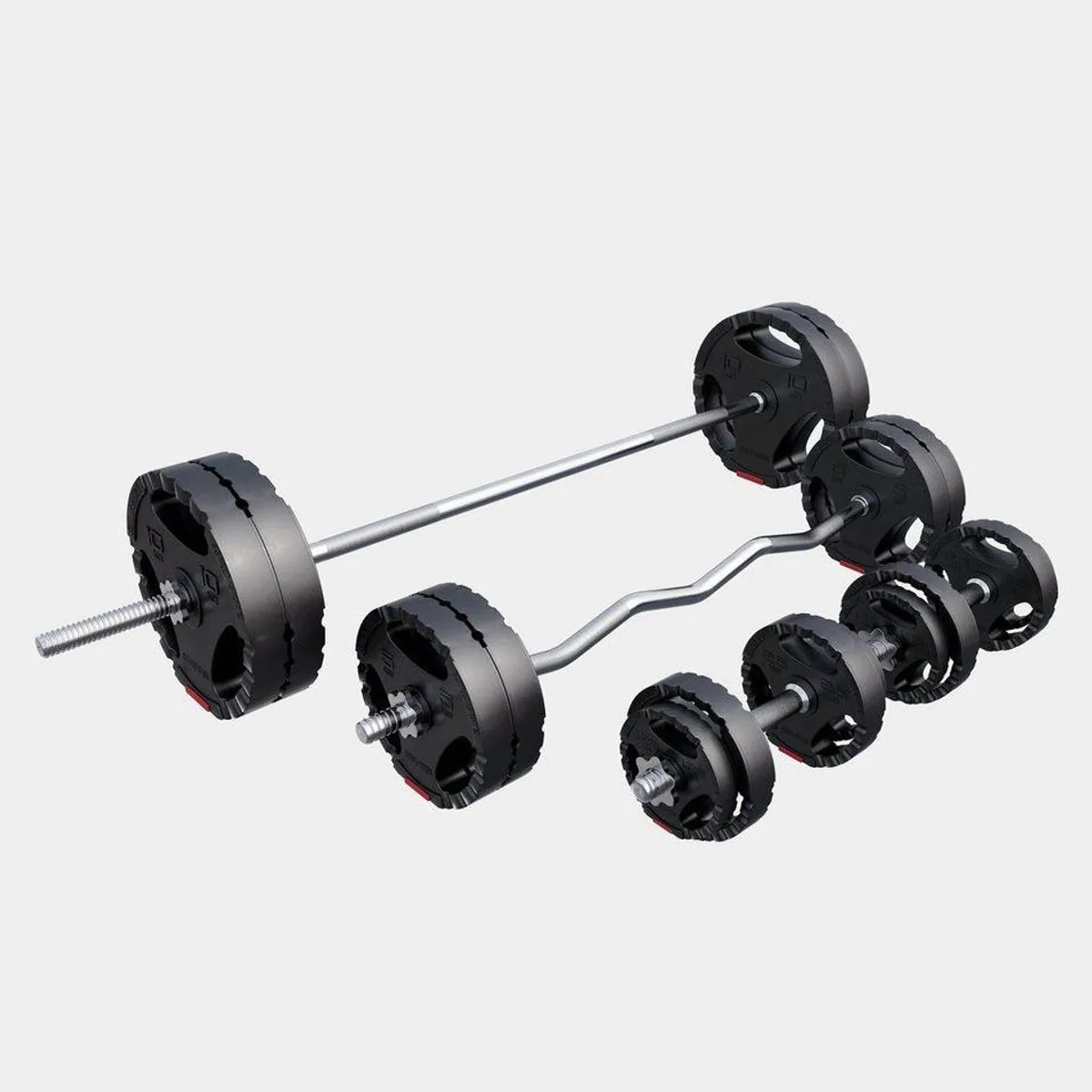 GORILLA SPORTS Langhantelset Kunststoff Gripper 100 kg, 3 Stangen, 16 Gewichtsplatten