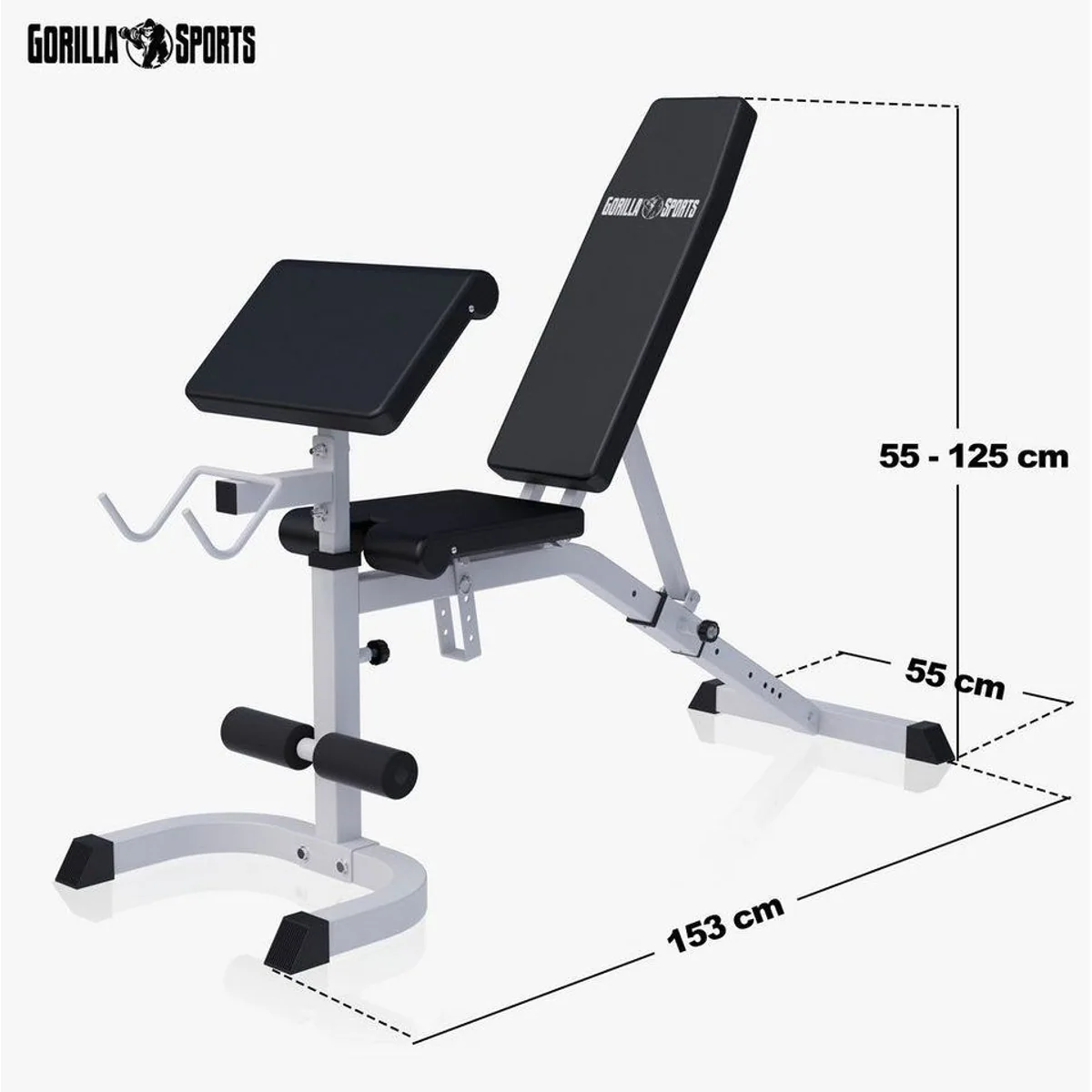 GORILLA SPORTS Hantelbank mit Curlpult, 250 kg max. Belastung, verstellbare Rückenlehne 2