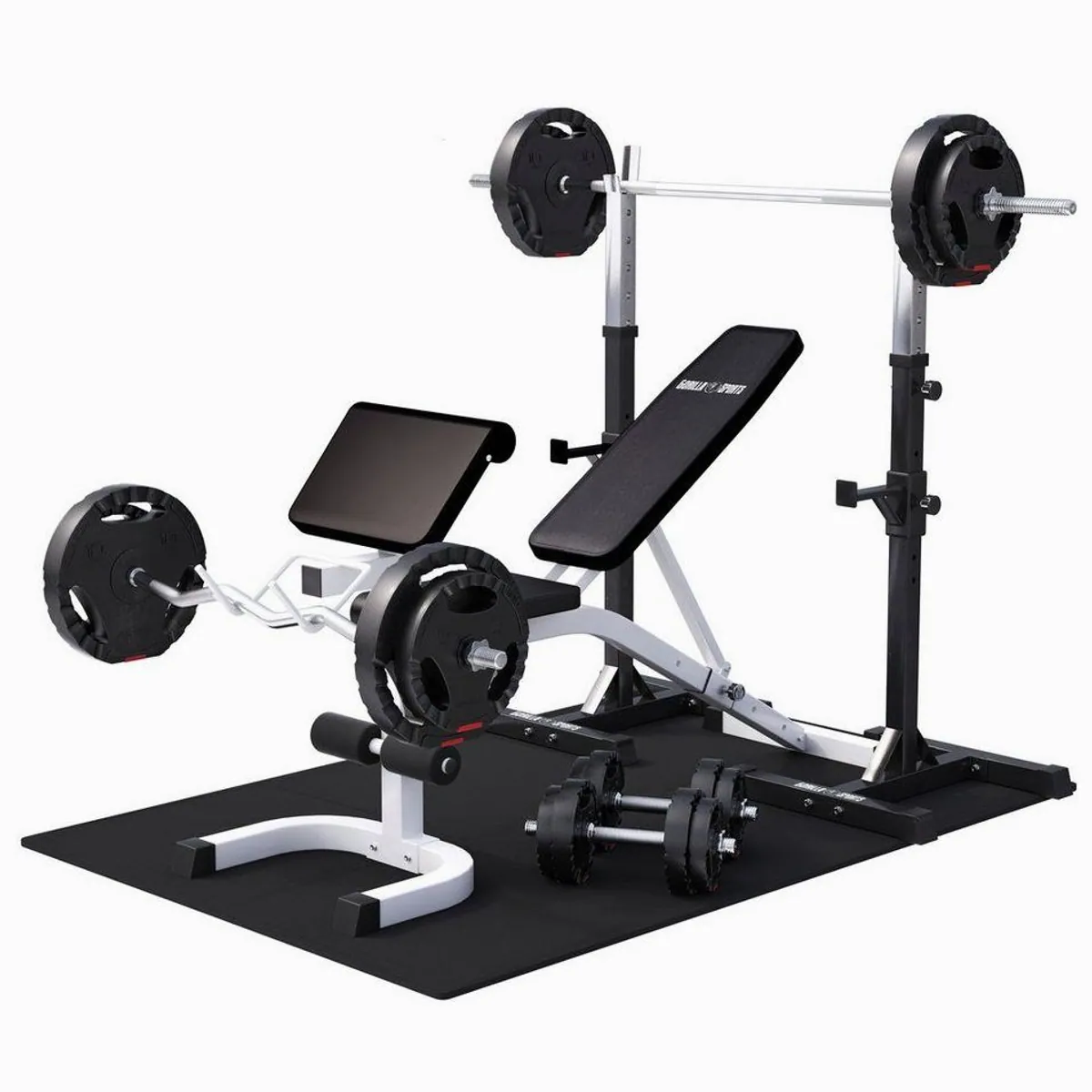GORILLA SPORTS Hantelbank 100 kg Set, verstellbar, inkl. Schutzmatten