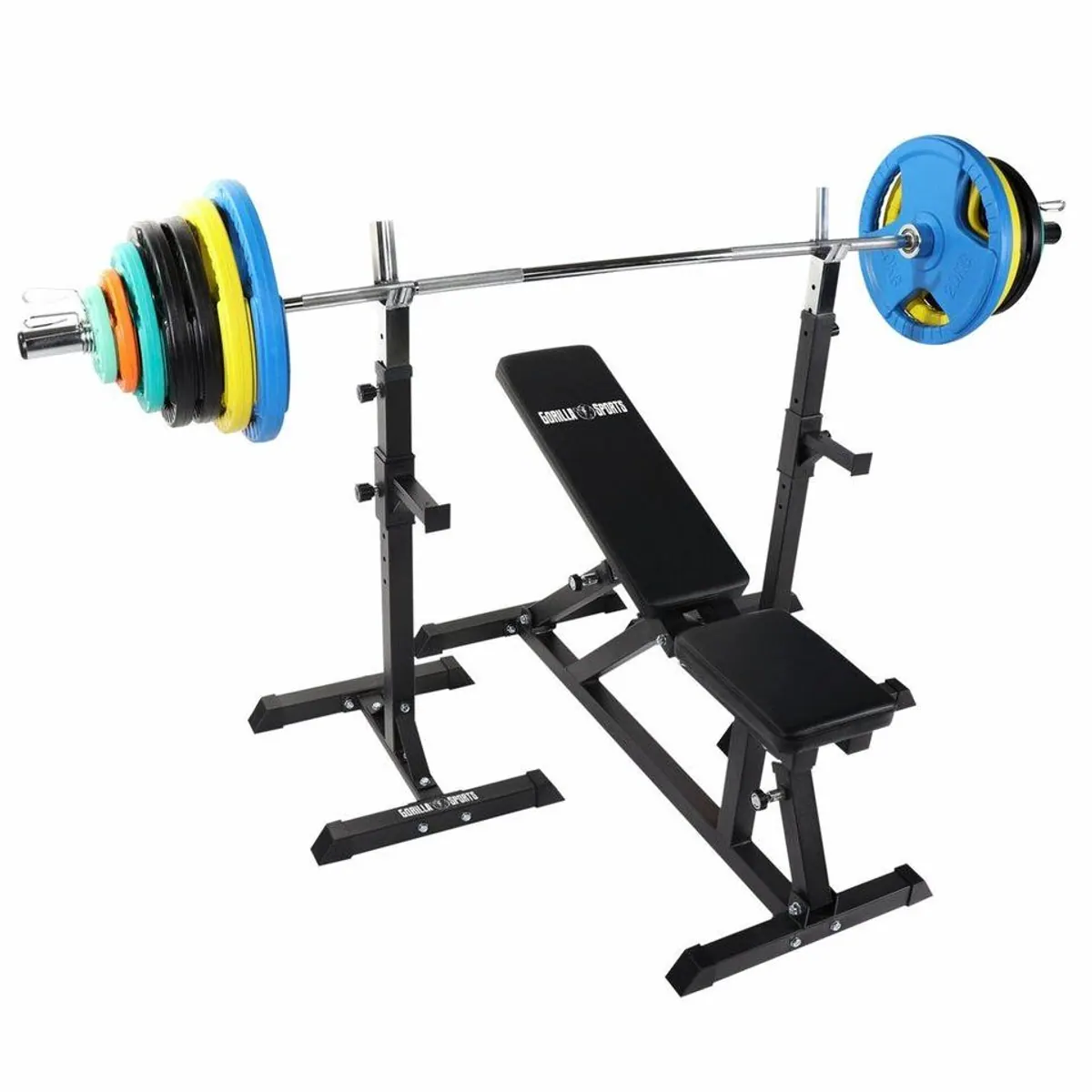 GORILLA SPORTS Hantelbank mit Olympia Langhantel-Set, flexibel & platzsparend