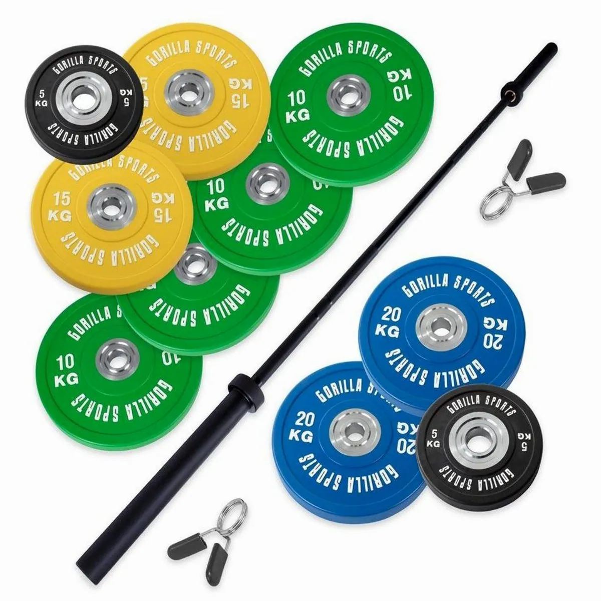 GORILLA SPORTS Olympia Bumper Plates Langhantelset, 140 kg, inklusive 10 Bumper Plates 5