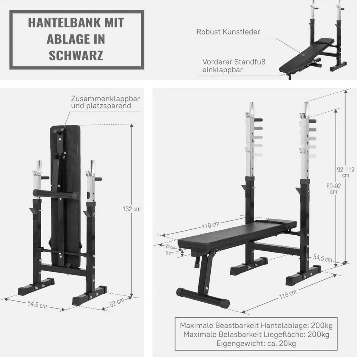 GORILLA SPORTS Hantelbank Gripper 100 kg, verstellbar, platzsparend, mit umfangreichem Zubehör 4