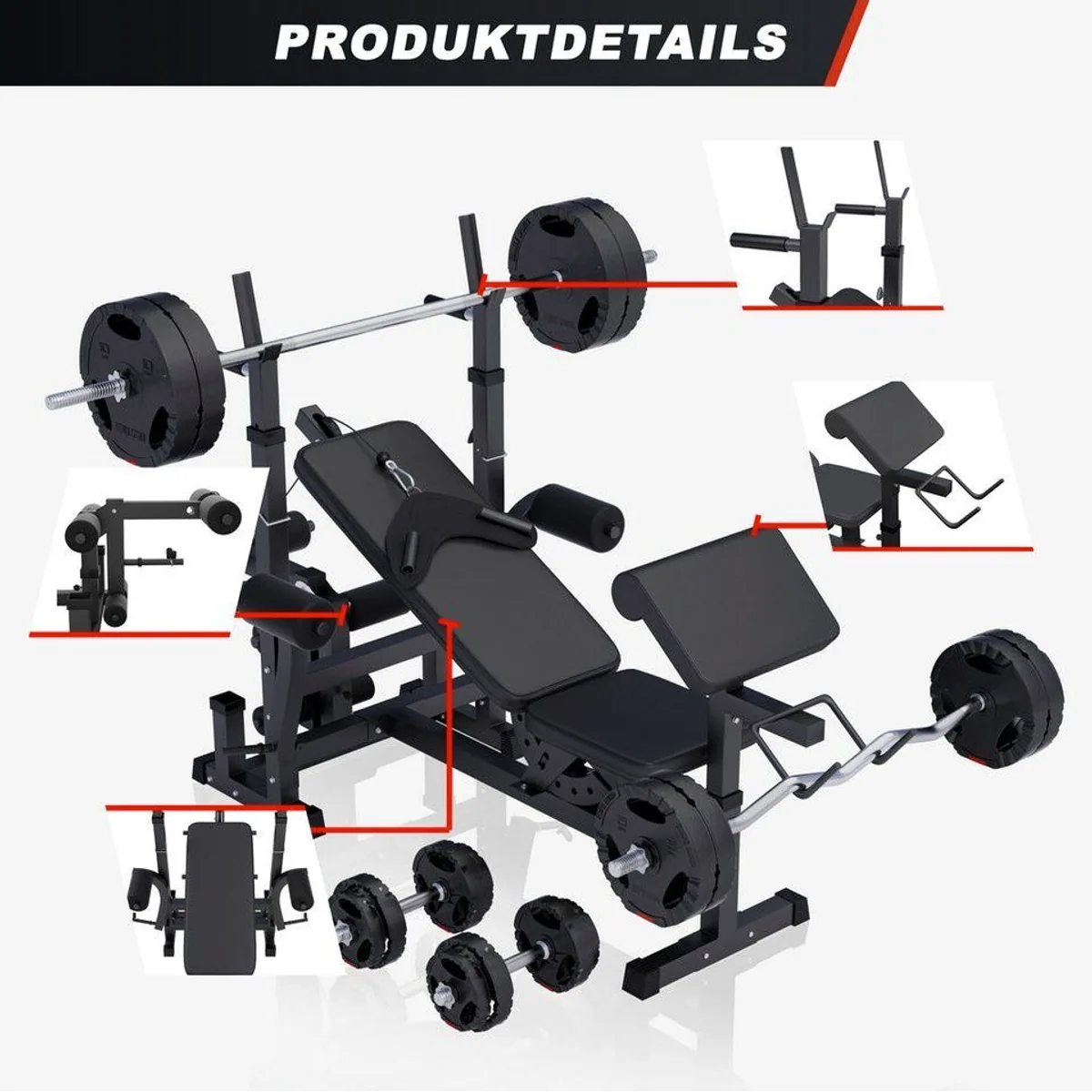 GORILLA SPORTS Hantelbank inkl. 100kg Hantelset, vielseitig und verstellbar 2