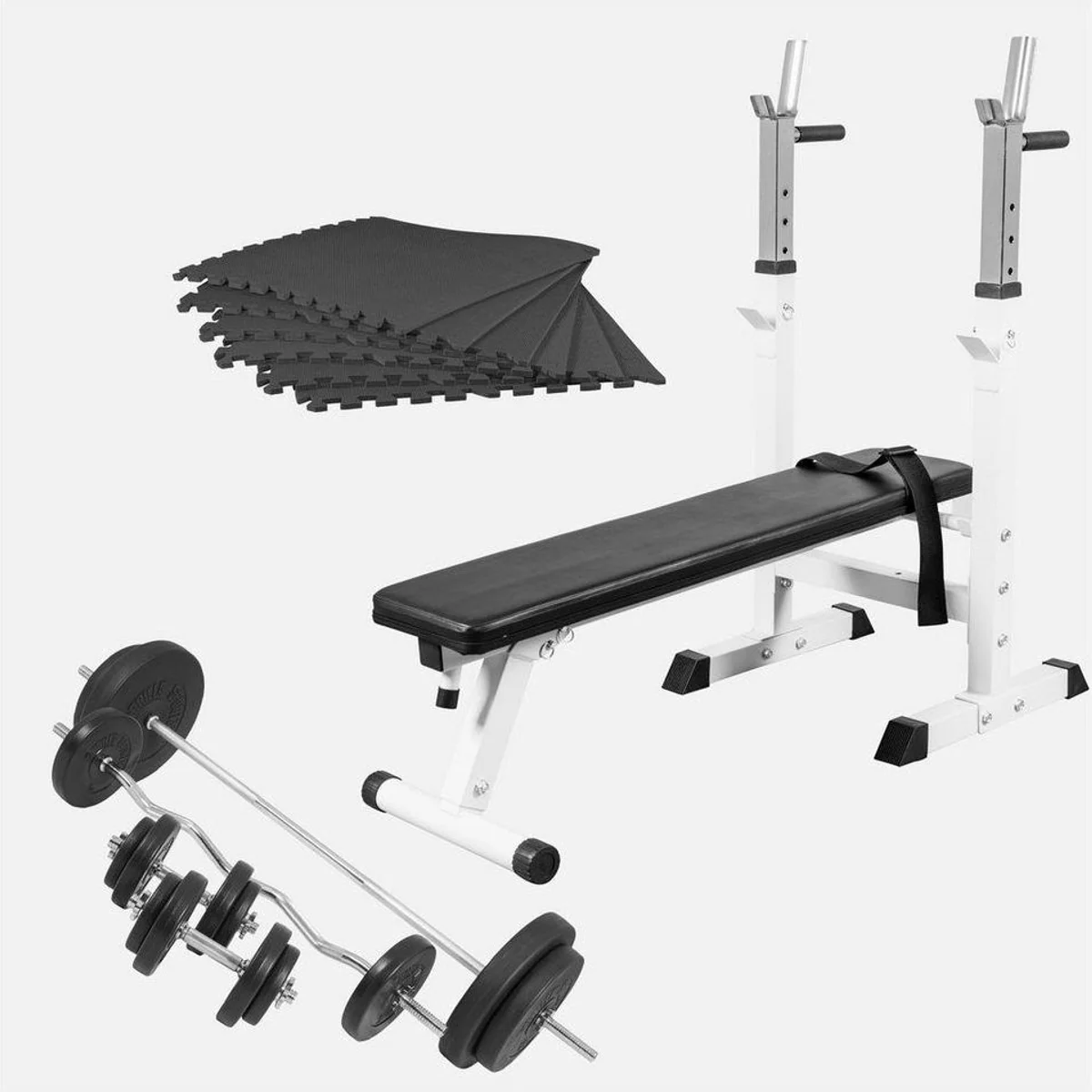 GORILLA SPORTS Hantelbank Komplettset 100 kg, stabil, platzsparend, vielseitig einsetzbar