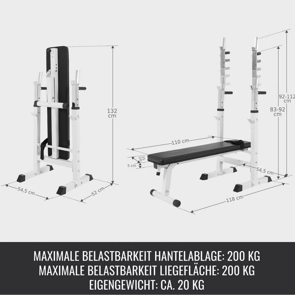GORILLA SPORTS Hantelbank Komplettset 100 kg, stabil, platzsparend, vielseitig einsetzbar 3
